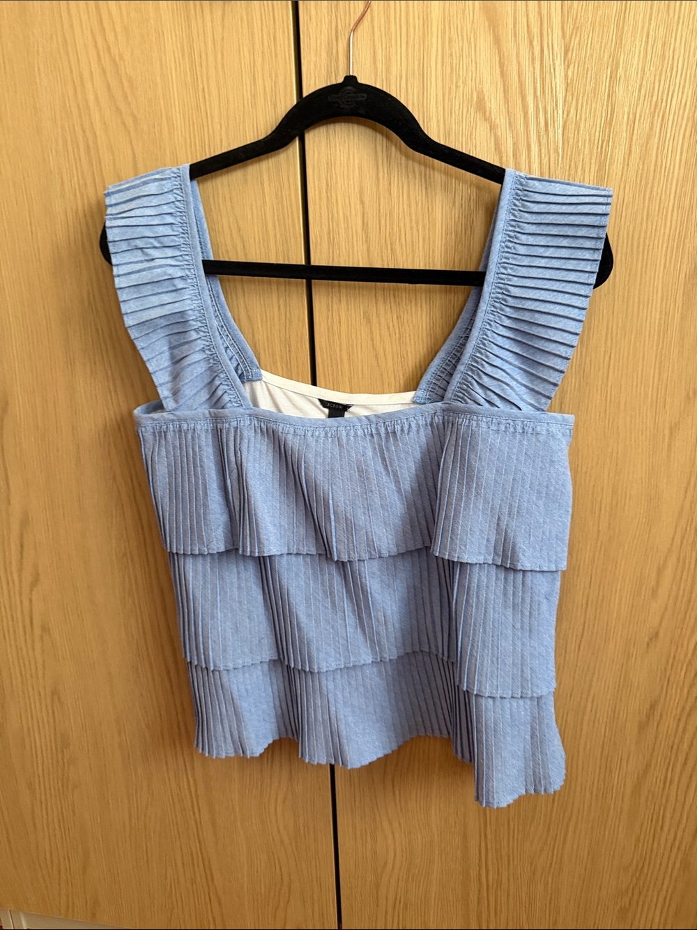 J. Crew Cotton Light Blue Pleated Tiered Tank